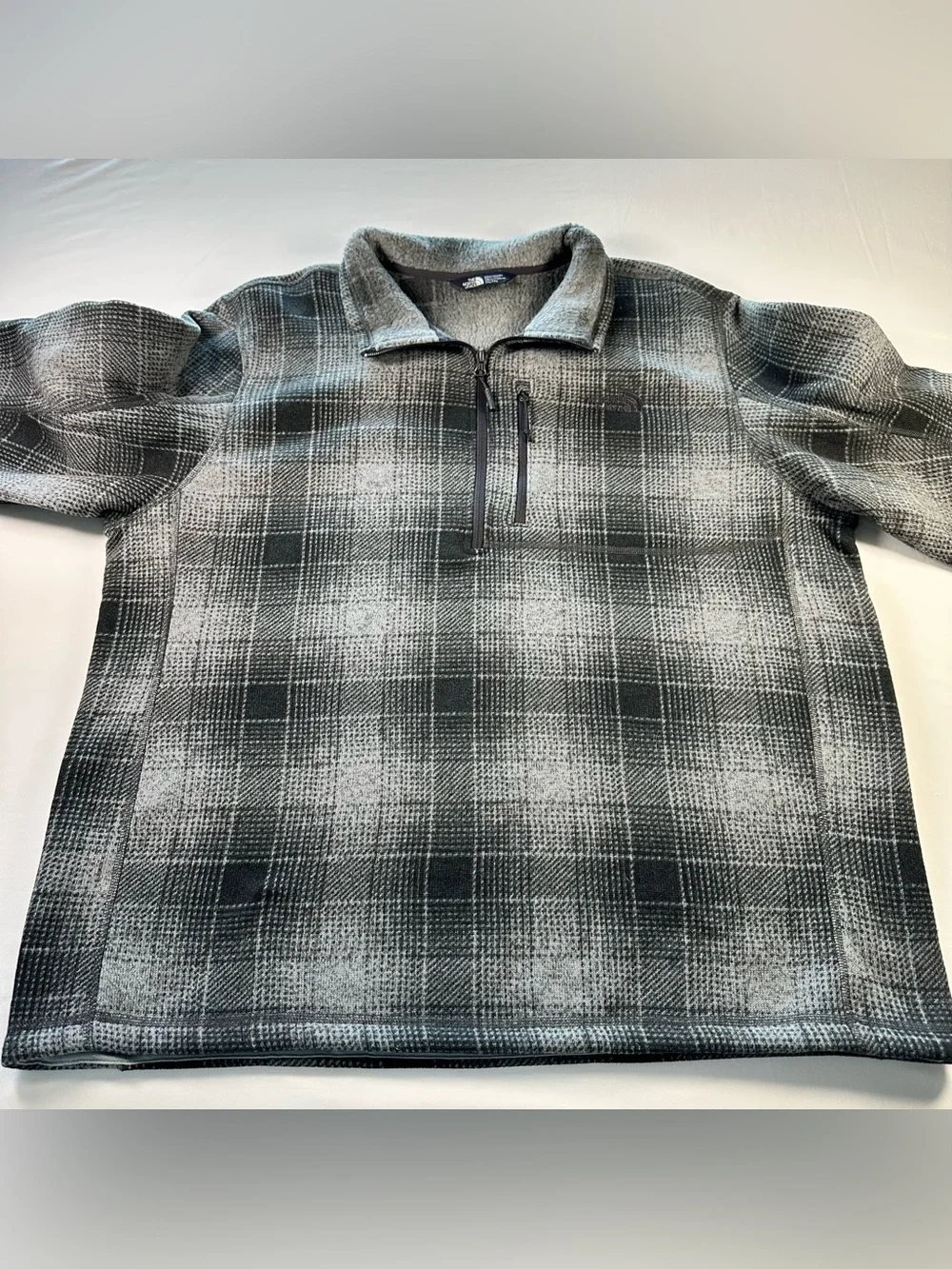 The North Face Gordon Lyons 1/4 Zip Pullover Mens XXL Gray Black Plaid Fleece